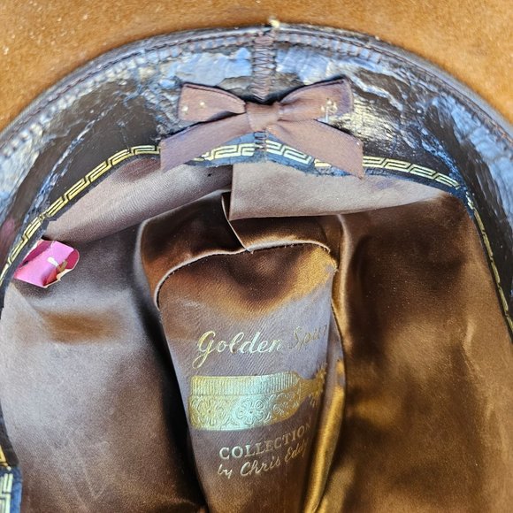 Vintage Chris Eddy Cowboy Hat Brown Wool Ltd Ed Golden Spurs Collec Mens Size 7 - Picture 7 of 11